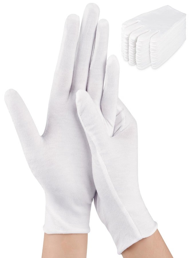 Hoiny 24 Pcs White Cotton Gloves for Dry Hands & Eczema, Moisturizing Sleeping Gloves for Men and Women, Stretchy Breathable Work Glove for Eczema, Jewelry Inspection, Spa - Image 1
